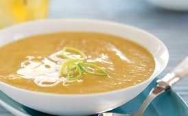 Chilled Yellow Squash and Leek Soup With Coriander and Lemon Crème Fraîche