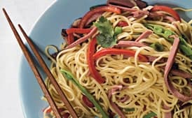 Chinese Egg Noodles with Smoked Duck and Snow Peas