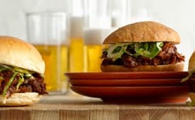 Chipotle Barbecue Pulled Turkey Drumstick Sliders with Brussels Sprout Slaw