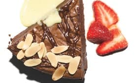 Chocolate Truffle Pie with Orange-Champagne Sabayon and Strawberries