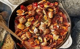 Clams with Spicy Tomato Broth and Garlic Mayo