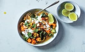 Coconut-Braised Chickpeas with Sweet Potatoes and Greens