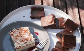 Coconut Sheet Cake with Hibiscus Sauce