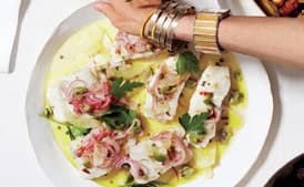 Cod with Lemon, Green Olive, and Onion Relish