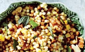 Corn and Fregola with Grilled Halloumi Cheese