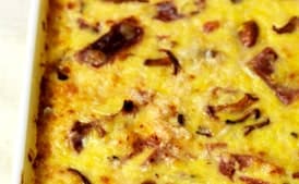 Corn Pudding with Mushrooms and Ham