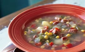 Corn Soup with Potatoes and Smoked Ham
