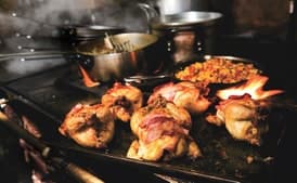 Cornbread-Stuffed Cornish Game Hens with Corn Maque Choux