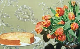 Cornmeal Cake with Buttermilk Ice Cream and Rhubarb Compote