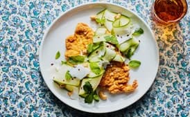 Cornmeal-Crusted Chicken Cutlets with Zucchini Ribbon Salad