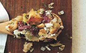 Country Bread Stuffing with Smoked Ham, Goat Cheese, and Dried Cherries