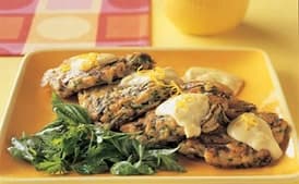 Crab Fritters with Herb Salad and Meyer Lemon Aïoli