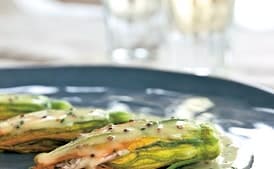 Crab-Stuffed Zucchini Flowers with Mustard Butter Sauce