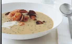 Cream of Cope's Corn Soup with Shrimp and Wild Mushrooms
