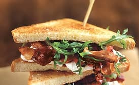 Crispy Pancetta, Burrata, and Tomato Sandwiches