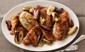 Crispy Salt and Pepper Chicken with Caramelized Fennel and Shallots