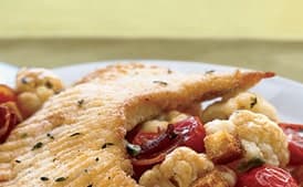 Crispy Skate with Cauliflower, Bacon, Capers, and Croutons