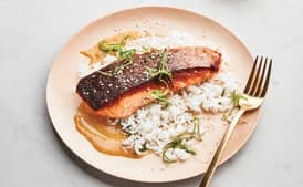 Crispy-Skin Salmon with Miso-Honey Sauce