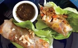 Crispy Spring Rolls with Spicy Tofu, Vegetables, and Toasted Nuts