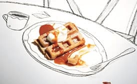 Crispy Waffles with Salted Caramel Coulis