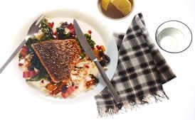 Crispy Za'atar Fish With Israeli Couscous, Swiss Chard, and Feta