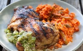 Cumin-Crusted Chicken Thighs with Grilled Tomatillo Salsa