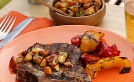 Cumin-Crusted Monster Pork Chop with Peach Chipotle Salsa