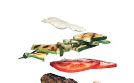 Curried Lamb Burgers with Grilled Vegetables and Mint Raita