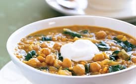 Curried Red Lentil and Swiss Chard Stew with Garbanzo Beans