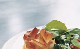 Dandelion Salad with Lardons and Goat Cheese Phyllo Blossoms