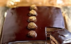 Dark Chocolate-Caramel Cake with Gold-Dusted Chestnuts