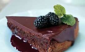 Dark Chocolate Torte with Spiked Blackberry Coulis