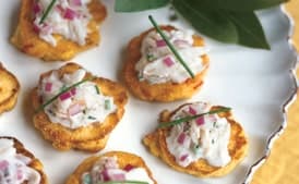 Double-Corn Fritters With Dungeness Crab Crème Fraîche