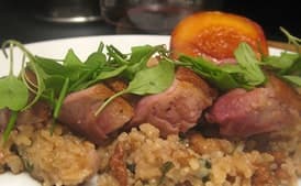 Duck Breast with Roasted Peaches and Walnut-Parsley Fried Rice