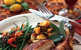 Duck Stuffed with Chicken Liver, Candied Orange, and Pears