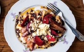 Pearl Sugar Waffles With Bacon And Plums