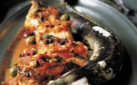 Eel With Olives, Chiles, and Capers (Anguilla Livernese)