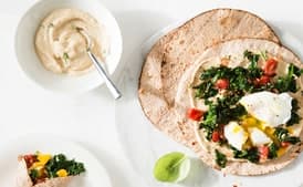 Egg, Kale, and Tomato Breakfast Wraps with Hummus