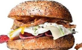 Egg Sandwich with Bologna, Gherkin Mayo, and Crispy Onions