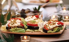 Eggplant with Bell Pepper, Feta, and Green Olives