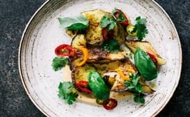 Eggplant with Cashew Butter and Pickled Peppers