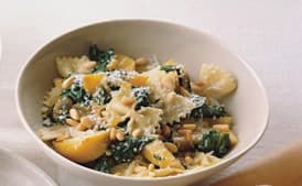 Farfalle with Golden Beets, Beet Greens and Pine Nuts