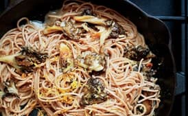 Farro Spaghetti with Mushrooms and Hazelnuts