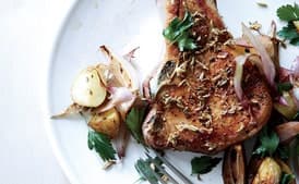 Fennel-Crusted Pork Chops with Potatoes and Shallots
