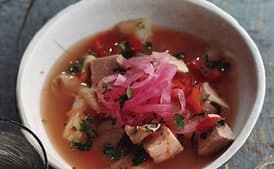 Fish and Yuca Stew with Pickled Onions