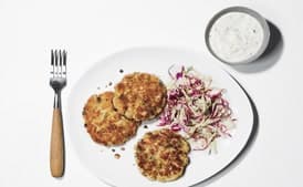 Fish Cakes with Coleslaw and Horseradish-Dill Sauce
