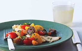 Fish with Curried Cucumber Tomato Water and Tomato Herb Salad