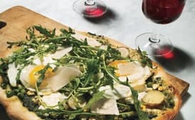 Flatbread with Arugula, Asparagus, and Fried Eggs