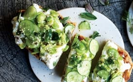 Flatbread with Fava Beans, Cucumbers, and Burrata