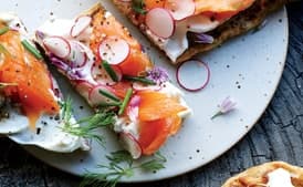 Flatbread with Smoked Trout, Radishes, and Herbs